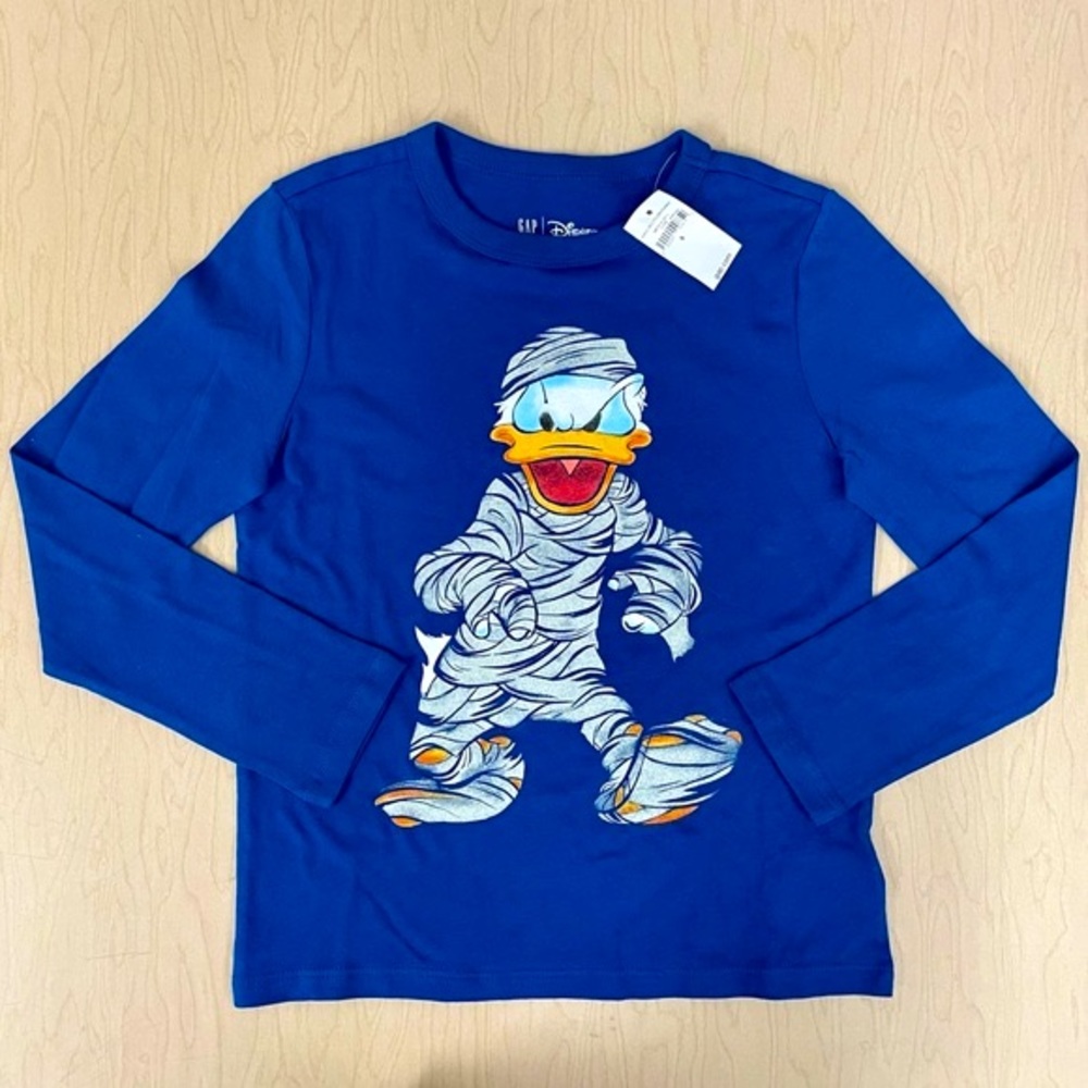 New Gap Kids Disney Donald Duck Mummy Shirt Boys Small 6-7 Halloween Fall Blue